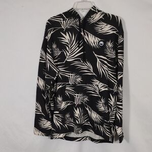 NWT Hurley Black and White Leaf Print OG Hooded Poncho Mens Size Medium